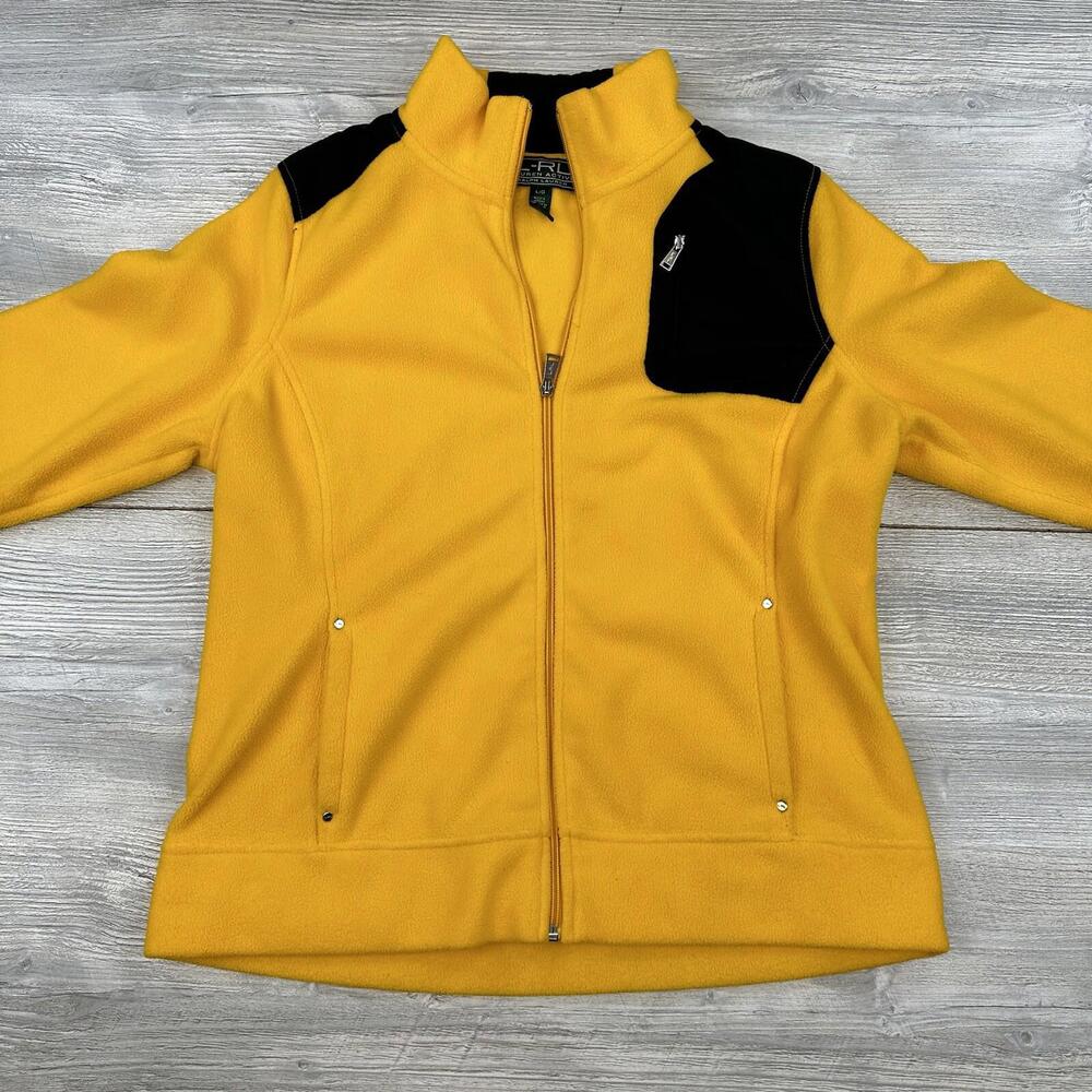 Ralph Lauren LRL Jacket Womens Large Yellow Black Fleece Midweight Morning Jog - Picture 2 of 7